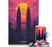 Jigsaw Puzzles 1000 Piece for Teenagers Kuala Lumpur Malaysia Skyline Sunset Impossible Game Parent-child Interaction Christmas Birthday Gifts 38x26cm