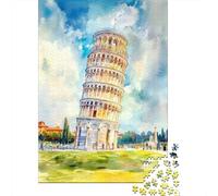 Jigsaw Puzzles 1000 Piece for Teenagers Leaning Tower of Pisa Watercolor-4 Puzzles for Adults Fun Games Analysis And Logic Educational Challenge 70x50cm/1000pcs