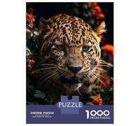 Jigsaw Puzzles 1000 Piece for Teenagers Leopard Close-Up Amidst Flowers Adult Puzzles Relax Games Pattern Assembly Great Gift for Gaming 52x38cm/1000pcs