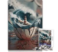 Jigsaw Puzzles 1000 Piece for Teenagers Lighthouse in A Broken Cup Cozy And Calming Leisure Fun Seamless Fit High Precision Toy Size 38x52cm