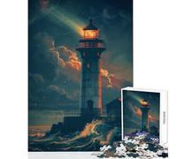 Jigsaw Puzzles 1000 Piece for Teenagers Lighthouse In The Storm Home Decoration Toys Funny Gift Practical Game Every Piece Is Unique - Size 38x52cm