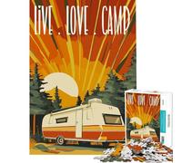 Jigsaw Puzzles 1000 Piece for Teenagers Live Love Camp Retro RV Difficult And Challenge Home Decoration Relaxing Games for And 14 Years And over (38X26cm)