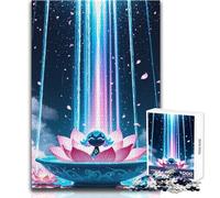 Jigsaw Puzzles 1000 Piece for Teenagers Lotus Bloom with Figure And Light Soothing Relaxing Leisure Time Accurate Interlock Precision Toy Size 38x52cm