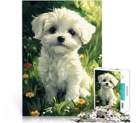 Jigsaw Puzzles 1000 Piece for teenagers Maltese dog Puppy in Flowers Präzisionsschnitt Lustiges Geschenk75x50cm