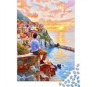 Jigsaw Puzzles 1000 Piece for Teenagers Man in Blue Shirt Sitting on Cliff Near Water Jigsaw Puzzle Relaxing Games Wall Decoration Gifts for Friends And Family 70x50cm/1000pcs