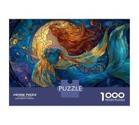 Jigsaw Puzzles 1000 Piece for Teenagers Mermaid Stained Glass Artwork-1 Puzzles for Adults Fun Games Analysis And Logic Educational Challenge 38x26cm/1000pcs