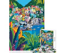 Jigsaw Puzzles 1000 Piece for Teenagers Minimalist Italy Art Cinque Terre Coast Fun Group Bonding Activity Indoors Memorable Festive Present Option (38x52cm)