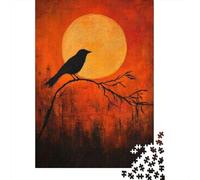Jigsaw Puzzles 1000 Piece for Teenagers Moonlit Raven Silhouette Art Print Teenager Puzzles Hands-on Game Improve Memory Gifts for Friends And Family 70x50cm/1000pcs