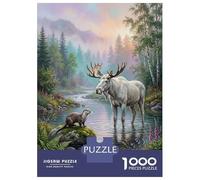 Jigsaw Puzzles 1000 Piece for Teenagers Moose And Otter in A Forest Stream Teenager Puzzles Hands-on Game Improve Memory Gifts for Friends And Family 70x50cm/1000pcs