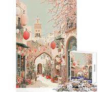 Jigsaw Puzzles 1000 Piece for Teenagers Moroccan Street with Lanterns And Flowers Fun Games Pattern Assembly Anti-Stress Toys Every Piece Is Unique - (38X52cm)