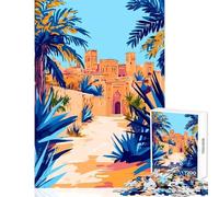 Jigsaw Puzzles 1000 Piece for Teenagers Morocco Desert Oasis Village Minimalist Art Fun Group Bonding Activity Indoors Memorable Festive Present Option (38x52cm)