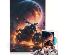 Jigsaw Puzzles 1000 Piece for Teenagers Motorcycle Under A Burning Moon Educational Games Pattern Assembly Artists' Collection Fine Arts 38x26cm