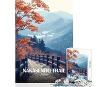 Jigsaw Puzzles 1000 Piece for Teenagers Nakasendo Trail Japan Landscape Art Fun Group Bonding Activity Indoors Memorable Festive Present Option (38x52cm)