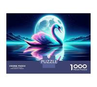 Jigsaw Puzzles 1000 Piece for Teenagers Neon Swan Moon Poster Adult Puzzles Relaxing Games Pattern Assembly Birthday Present, Gifts, 70x50cm/1000pcs