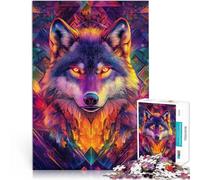 Jigsaw Puzzles 1000 Piece for teenagers Neon Wolf Quiz game 26x38cm Fun at Home Activities, Birthday Present,Travel Gifts, for and 14 Years old