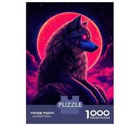 Jigsaw Puzzles 1000 Piece for Teenagers Neon Wolf with Red Moon Puzzle for Adults Relax Games Home Decoration Educational Challenge 70x50cm/1000pcs