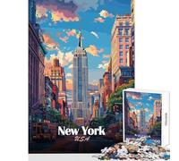 Jigsaw Puzzles 1000 Piece for Teenagers New York Cityscape with Empire State Fun Group Bonding Activity Indoors Memorable Festive Present Option (38x26cm)