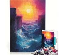 Jigsaw Puzzles 1000 Piece for Teenagers Ocean Waves Between Cliffs at Sunset Anti-Stress Toys Fun at Home Activities for Is Ideal As A Gift 38x26cm