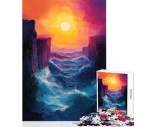 Jigsaw Puzzles 1000 Piece for Teenagers Ocean Waves Between Cliffs at Sunset Fun Group Bonding Activity Indoors Memorable Festive Present Option (38x52cm)
