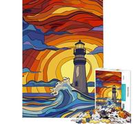 Jigsaw Puzzles 1000 Piece for Teenagers Original Lighthouse Against The Waves at Sunset Challenging To Complete For Family Fun Anti-Stress Toys for And 14 Years And over (50x75cm)