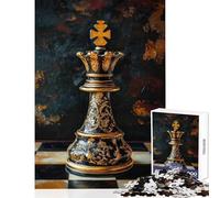 Jigsaw Puzzles 1000 Piece for Teenagers Ornate Black ﹨u Gold Chess Queen Practical Game for The Whole Family DIY Toys Every Piece Is Unique - (52X38cm)