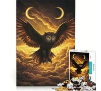 Jigsaw Puzzles 1000 Piece for Teenagers Owl in Flight with Crescent Moons Relaxing Games Fun at Home Activities Great Gift for Gaming 50x75cm