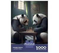 Jigsaw Puzzles 1000 Piece for Teenagers Pandas Playing Chess Adult Puzzles Relax Games Pattern Assembly Great Gift for Gaming 70x50cm/1000pcs