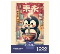 Jigsaw Puzzles 1000 Piece for Teenagers Penguin Eating Ramen in Japanese Setting Puzzles for Adults Fun Games Analysis And Logic Educational Challenge 38x26cm/1000pcs