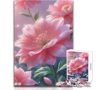 Jigsaw Puzzles 1000 Piece for Teenagers Pink Flowers with Dew Drops Cozy And Calming Leisure Fun Seamless Fit High Precision Toy Size 38x52cm