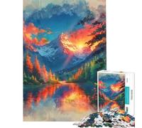 Jigsaw Puzzles 1000 Piece for Teenagers Radiant Serenity︰ Sunset Over The Alpine Mirror Puzzle for Adults Family Games A Work of Art Challenging To Complete (Size 50x75cm)