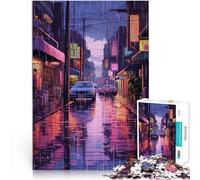 Jigsaw Puzzles 1000 Piece for teenagers Rain City Pixel 16bit Art Stressabbau Geeignet für die Schreibtischdekoration38x26cm
