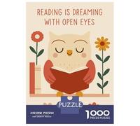 Jigsaw Puzzles 1000 Piece for Teenagers Reading Owl with Flowers Illustration Jigsaws for Adults Anti-Stress Toys For Family Fun Gifts for Friends And Family 70x50cm/1000pcs