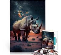 Jigsaw Puzzles 1000 Piece for teenagers Rhino under the Stars Lernspiele mit vollständig ineinander greifenden, zufällig geformten Teilen38x26cm