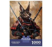Jigsaw Puzzles 1000 Piece for Teenagers Samurai Cat Armor with Sword Jigsaw Puzzle Fun Games Perfect Decoration Gifts for Friends And Family 38x26cm/1000pcs