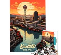 Jigsaw Puzzles 1000 Piece for Teenagers Seattle Space Needle Fun Activities at Home Learning Educational Fun Games Suitable for Ages 14 And Up (50x75cm)