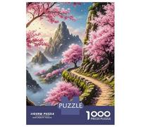 Jigsaw Puzzles 1000 Piece for Teenagers Serene Mountain Path with Cherry Blossoms Jigsaws for Adults Anti-Stress Toys For Family Fun Gifts for Friends And Family 38x26cm/1000pcs