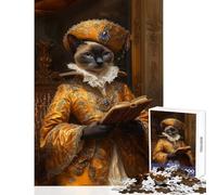 Jigsaw Puzzles 1000 Piece for Teenagers Siamese Cat in Renaissance Attire Reading Practical Game for The Whole Family DIY Toys Every Piece Is Unique - (26X38cm)
