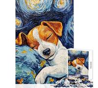 Jigsaw Puzzles 1000 Piece for Teenagers Sleeping Jack Russel Terrier Starry Night Practical Game Tough Challenge Educational Toy Every Piece Is Unique - (38x52cm)