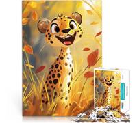 Jigsaw Puzzles 1000 Piece for teenagers Smiling Cheetah in Autumn Hand speed competition unique challenge game 26x38cm