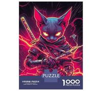 Jigsaw Puzzles 1000 Piece for Teenagers Sphynx Cat Ninja with Katana Japanese Samurai Animal Puzzles for Adults Anti-Stress Toys Analysis And Logic Birthday Present, Gifts, 70x50cm/1000pcs