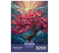 Jigsaw Puzzles 1000 Piece for Teenagers Stained Glass Cherry Blossom Tree Jigsaws for Adults Anti-Stress Toys For Family Fun Gifts for Friends And Family 38x26cm/1000pcs