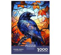 Jigsaw Puzzles 1000 Piece for Teenagers Stained Glass Crow Art Adult Puzzles Relax Games Pattern Assembly Great Gift for Gaming 70x50cm/1000pcs