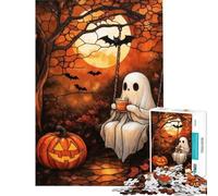 Jigsaw Puzzles 1000 Piece for Teenagers Stained Glass Ghost And Coffee Under The Moon Puzzles for Adults Hands-on Game Difficult Challenge Challenging To Complete (Size 38x26cm)