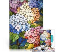 Jigsaw Puzzles 1000 Piece for teenagers Stained Glass Hydrangeas Familienspaß Geschenke für Freunde und Familie75x50cm