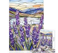 Jigsaw Puzzles 1000 Piece for Teenagers Stained Glass Lavender Field Fun Group Bonding Activity Indoors Memorable Festive Present Option (50x75cm)