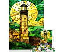 Jigsaw Puzzles 1000 Piece for Teenagers Stained Glass Lighthouse 1000 Jigsaw Puzzle Relax Games Great Gifts for Games Home Art Decor (38x26cm)