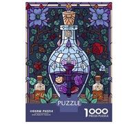 Jigsaw Puzzles 1000 Piece for Teenagers Stained Glass Potion Bottle with Flowers Adult Puzzles Hands-on Game Perfect Decoration Great Gift for Gaming 70x50cm/1000pcs