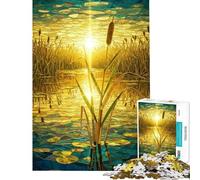 Jigsaw Puzzles 1000 Piece for Teenagers Stained Glass Sunset Marsh Jigsaw Puzzle Brain Teaser Game Difficult Challenge Challenging To Complete (Size 38x52cm)