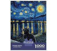 Jigsaw Puzzles 1000 Piece for Teenagers Starry Night Cat Poster, Picture, Metal Print, Paint by Suiiarts Teenager Puzzles Hands-on Game Improve Memory Gifts for Friends And Family 52x38cm/1000pcs