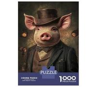 Jigsaw Puzzles 1000 Piece for Teenagers Stylish Pig in Top Hat Adult Puzzles Relaxing Games Pattern Assembly Birthday Present, Gifts, 52x38cm/1000pcs